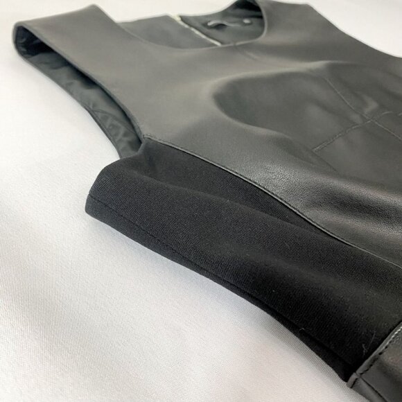 KAREN MILLEN BLACK FAUX LEATHER & PONTE COMBO SLEEVELESS SHEATH DRESS - 10 - Picture 8 of 10